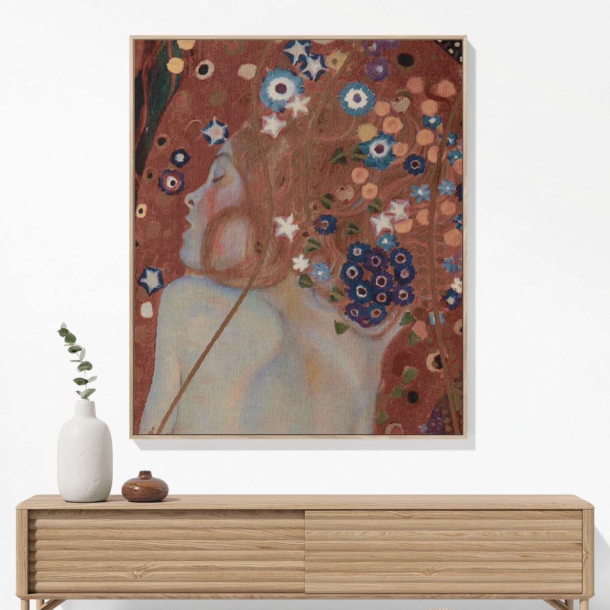 Woman with Flower Hair Woven Blanket Woven Blanket Hanging on a Wall as Framed Wall Art