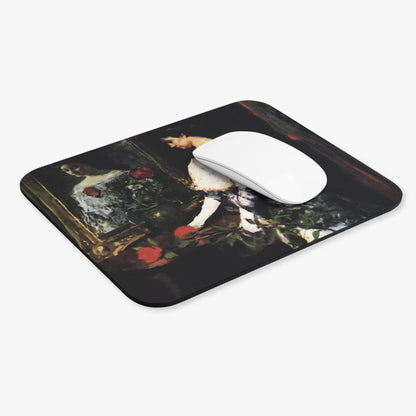 Woman with a Rose Computer Desk Mouse Pad With White Mouse