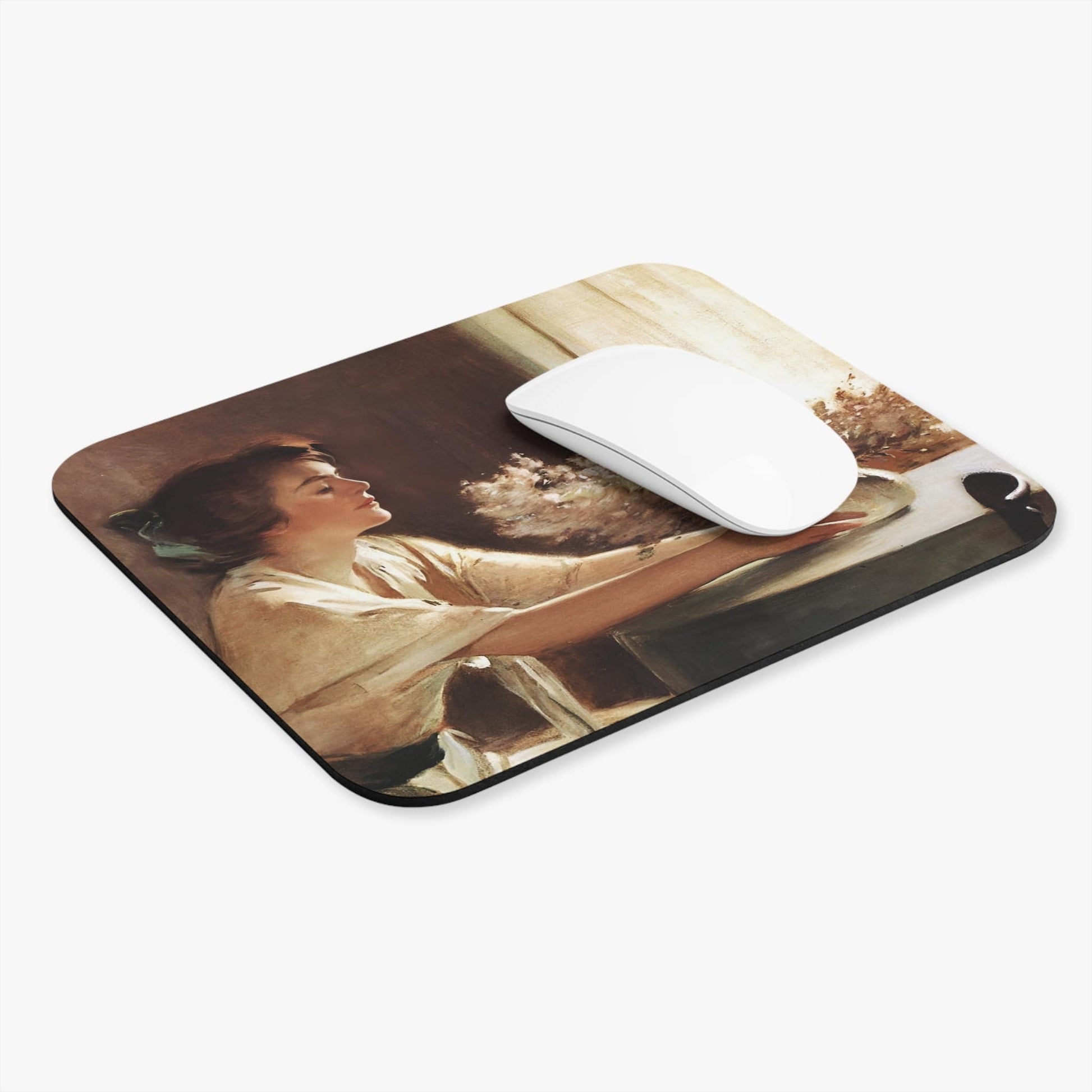 Woman with a Vase Computer Desk Mouse Pad With White Mouse