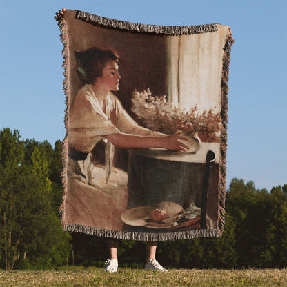 Woman with a Vase Held Up Outside