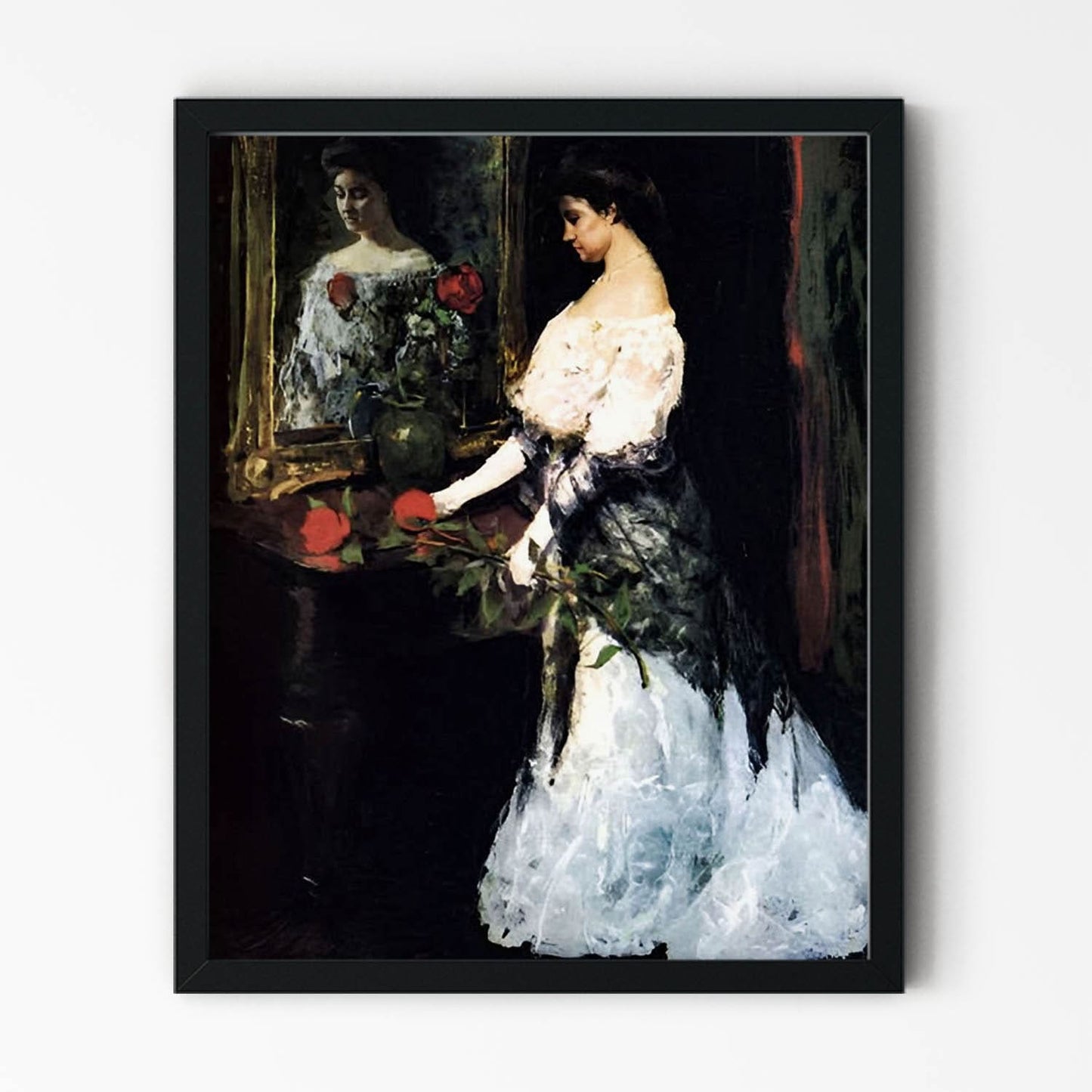 Dark Victorian Painting in Black Picture Frame