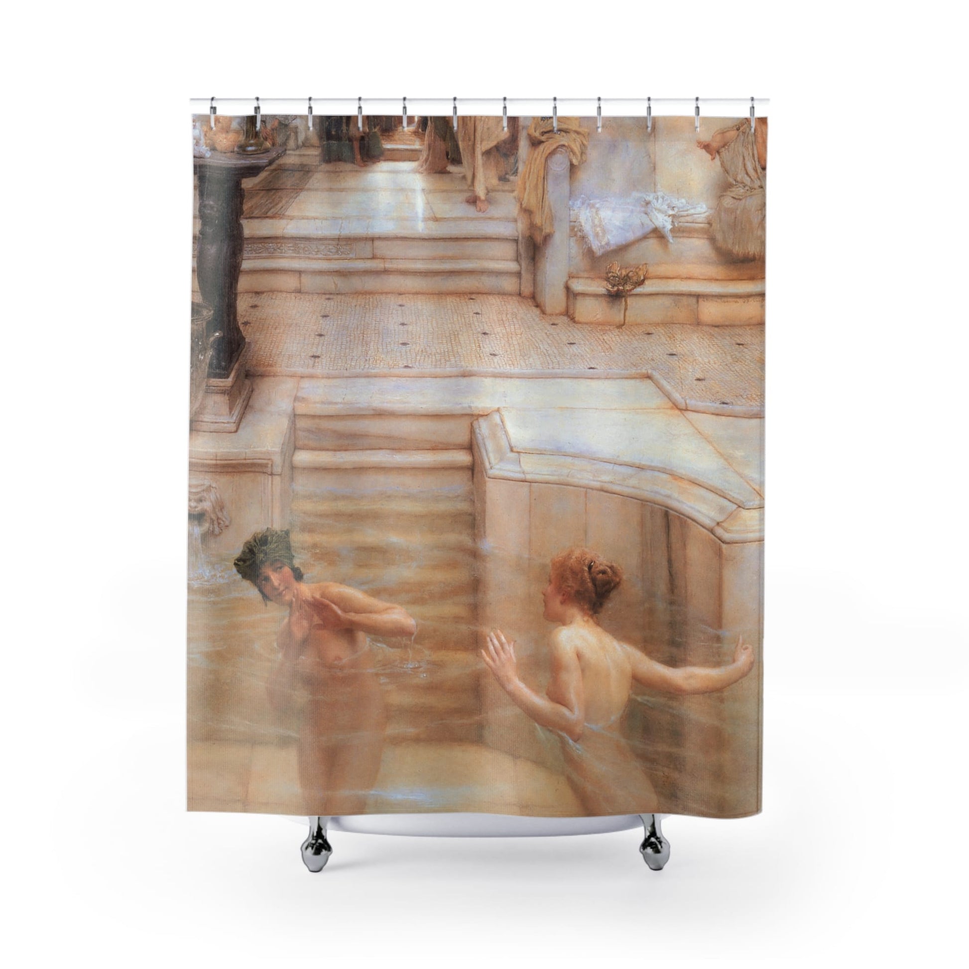 Women Bathing Shower Curtain with Victorian era design, classic bathroom decor showcasing historical bathing scenes.