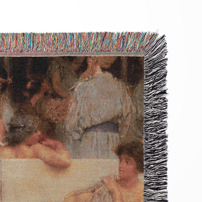 Women Bathing Woven Throw Blanket Held Up Outside