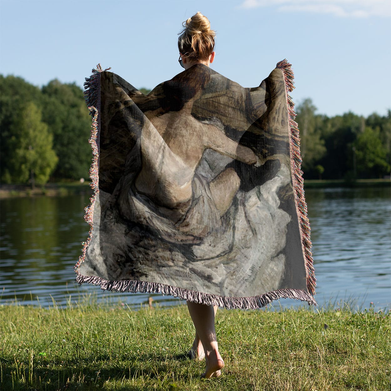 Unique Female Portrait Held on a Woman's Back Outside