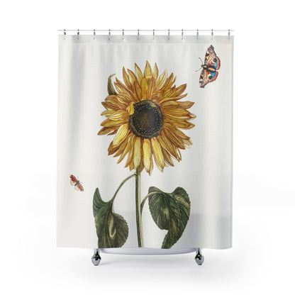 Yellow Sunflower Shower Curtain with simple flower design, vibrant bathroom decor showcasing sunflower art.