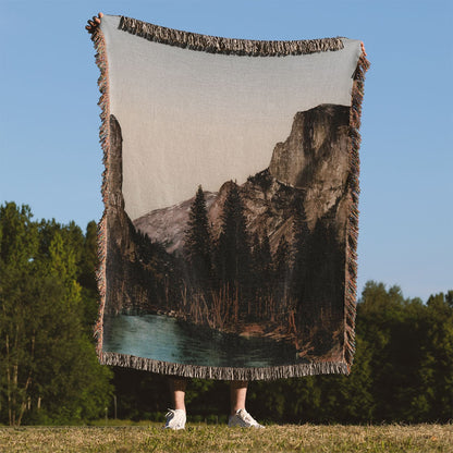 Yosemite National Park Woven Blanket Held Up Outside