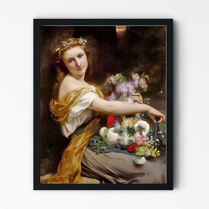Aesthetic Boho Flower Girl Painting in Black Picture Frame