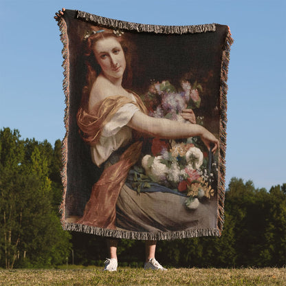Young Maiden Woven Blanket Held Up Outside