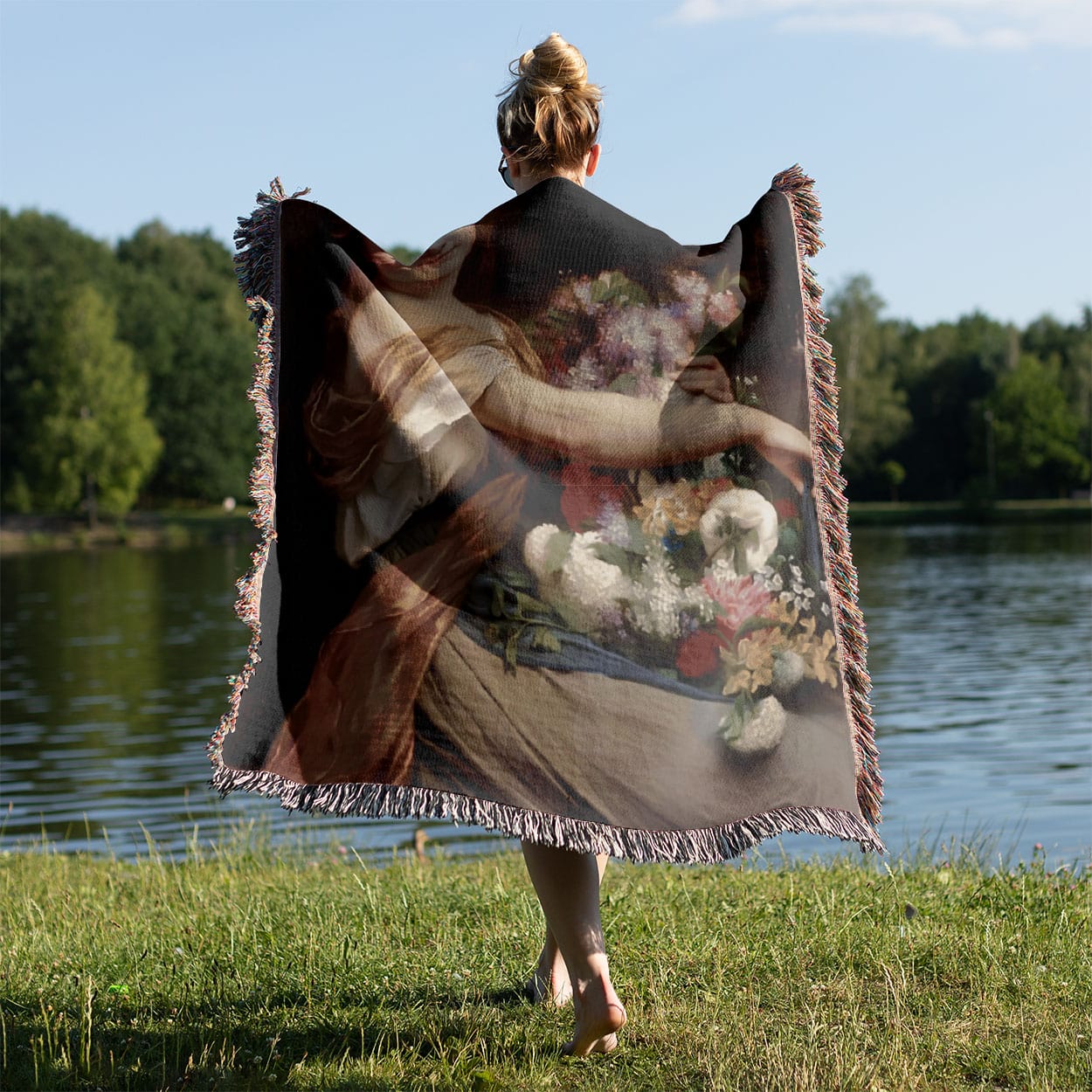 Young Maiden Woven Blanket Held on a Woman's Back Outside