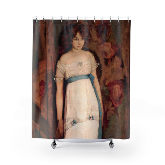 Young Maiden Shower Curtain with Victorian era design, historical bathroom decor showcasing Victorian maiden themes.